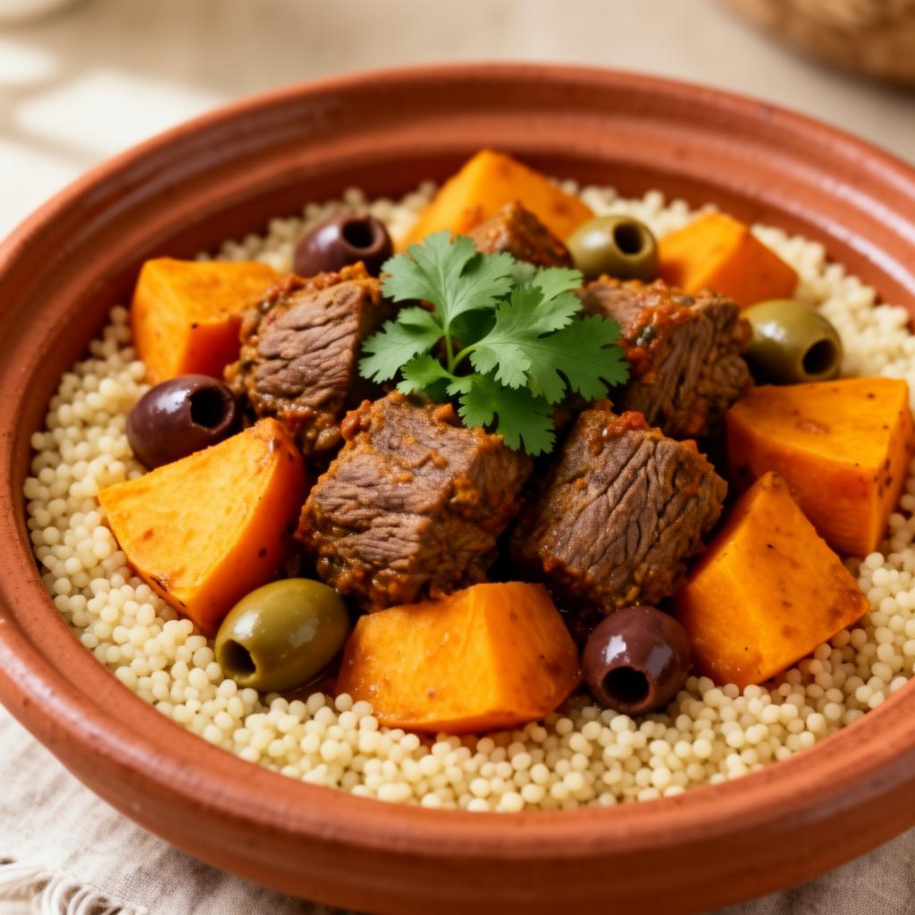 Moroccan-spiced lamb and sweet potato tagine